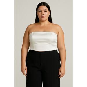 WeWoreWhat White Duchess Satin Bandeau Top Sz 16 Zip Back Strapless